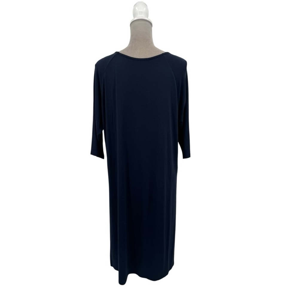 Alembika Long Tunic Top Navy Size 2 US 8-10 A-Line 3/4 Sleeve Minimalist Stretch - Picture 4 of 7